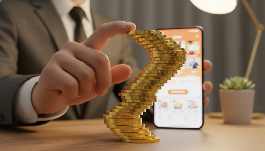A close-up view of vibrant, shiny AliExpress coins stacked elegantly to evoke a sense of value and transaction. The coins feature recognizable logos and symbols representing direct deals, reflecting their digital nature. In the foreground, a hand reaches towards the coins, suggesting interaction and commerce, depicted in a professional attire. The middle ground displays a softly blurred smartphone showing the AliExpress app interface, indicating the app's role in these transactions. The background is a warm, inviting setting with soft ambient lighting, creating a welcoming atmosphere. The overall mood is one of optimism and opportunity in online shopping, with a focus on digital currency and direct exchanges. A close-up view of vibrant, shiny AliExpress coins stacked elegantly to evoke a sense of value and transaction. The coins feature recognizable logos and symbols representing direct deals, reflecting their digital nature. In the foreground, a hand reaches towards the coins, suggesting interaction and commerce, depicted in a professional attire. The middle ground displays a softly blurred smartphone showing the AliExpress app interface, indicating the app's role in these transactions. The background is a warm, inviting setting with soft ambient lighting, creating a welcoming atmosphere. The overall mood is one of optimism and opportunity in online shopping, with a focus on digital currency and direct exchanges.
